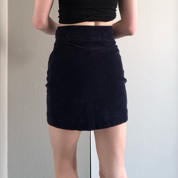Navy blue corduroy mini skirt with silver belt buckles - super cute! - Picture 3 of 3
